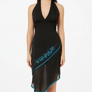 VTG Y2K Vanity Womens Fairy Grunge Formal Evening Dress Small Black Embroidered‎